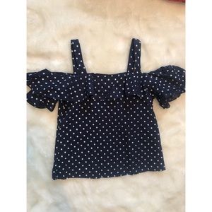 Jcrew Polka Dot Cold Shoulder Top on Navy